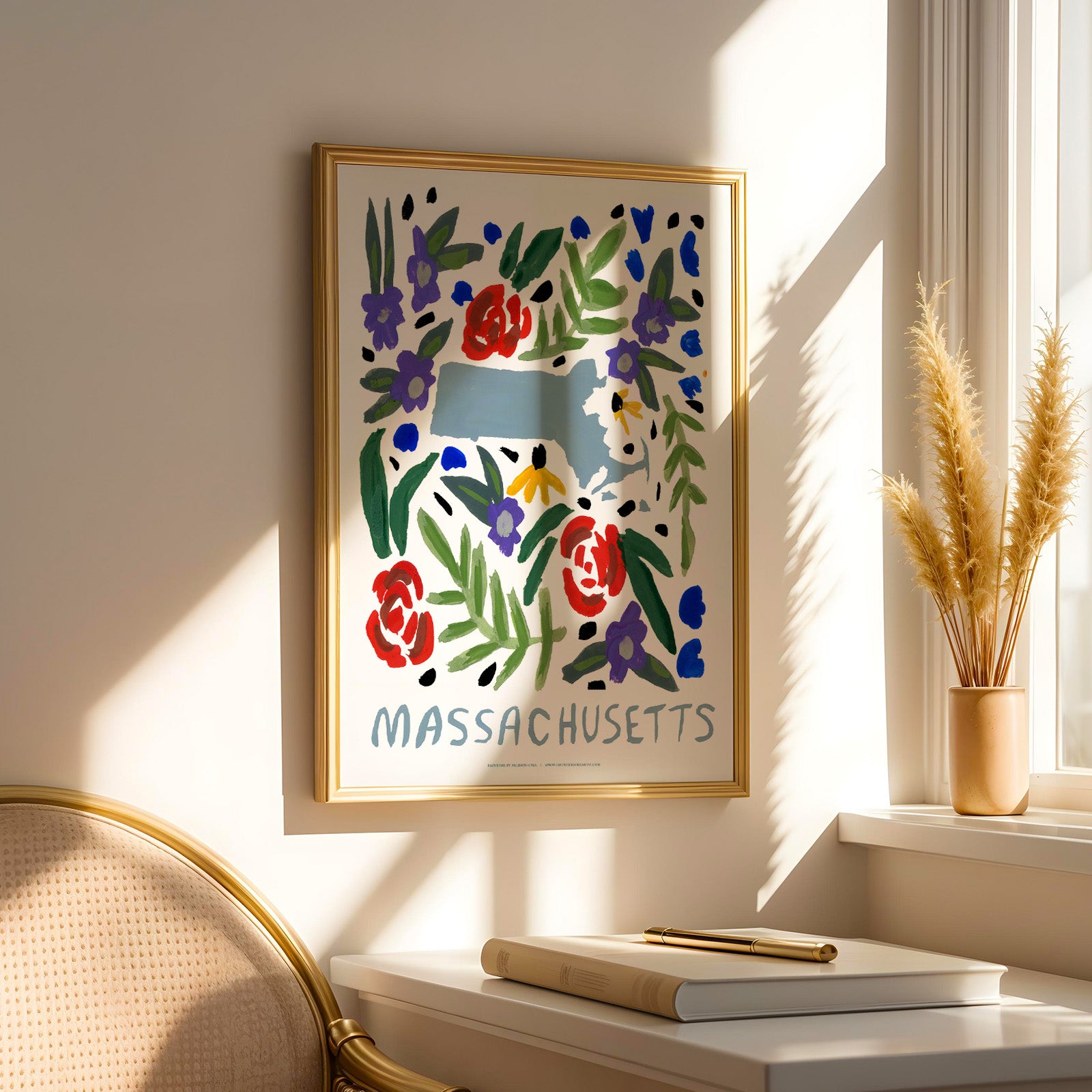 Massachusetts American Gouache Print