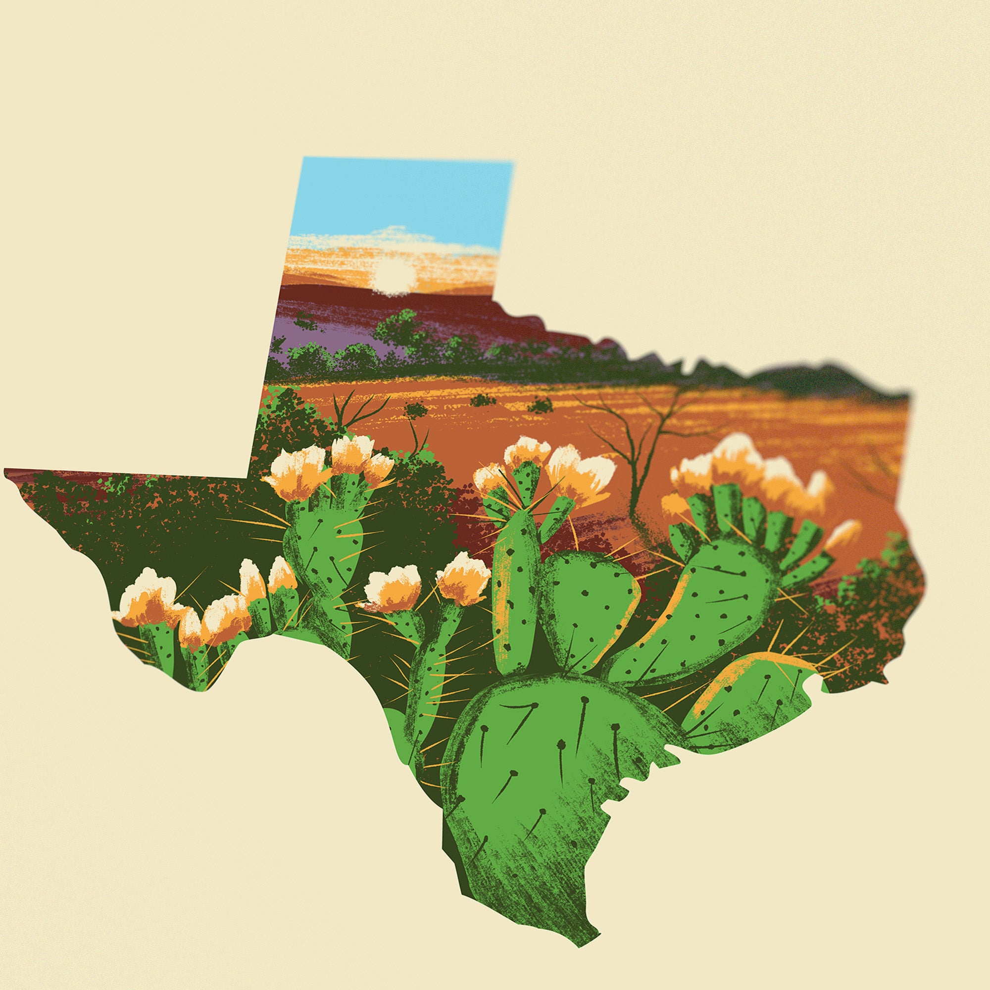 texas state prickly pear cactus Texas State Print
