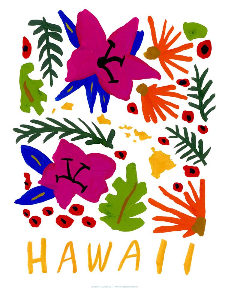 Hawaii American Gouache Print