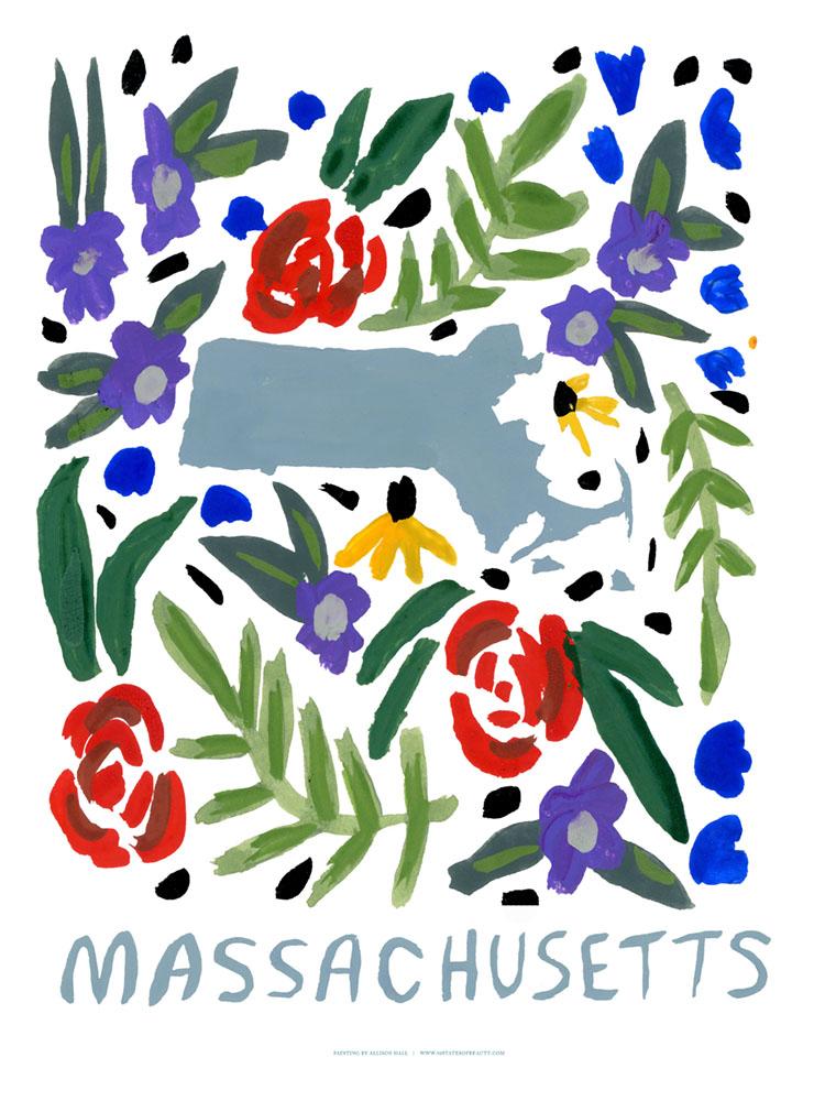 Massachusetts American Gouache Print