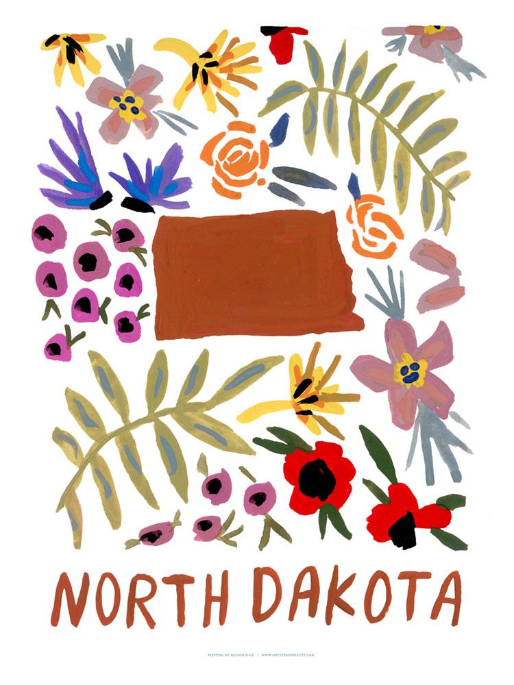North Dakota American Gouache Print
